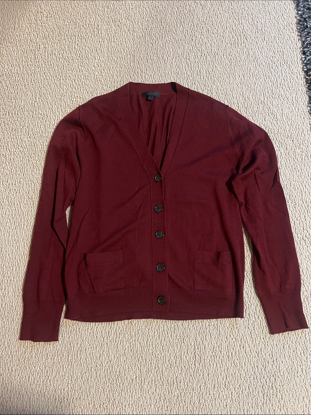 J. Crew Women's Burgundy V-Neck Button Cardigan, Sz L